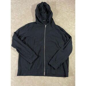 Theory Mens Hoodie Ridge Waffle Zip Jacket Kangaroo Pockets Long Sleeve Black XL